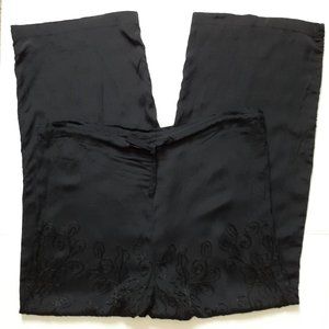 Vintage Passports Pier 1 Imports Rayon Wide Leg Pants w/Embroidery Black Size M